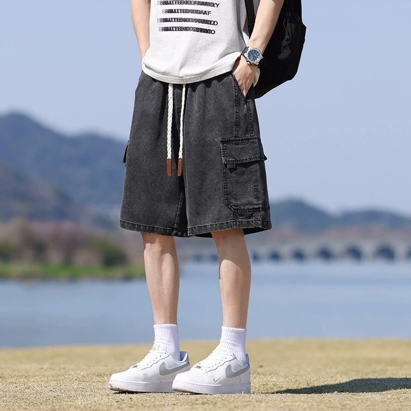 JYF-C2301 рабочая одежда джинсовые шорты мужские летние тонкие модные повседневные средние брюки для мальчиков свободные большие размеры пять очков