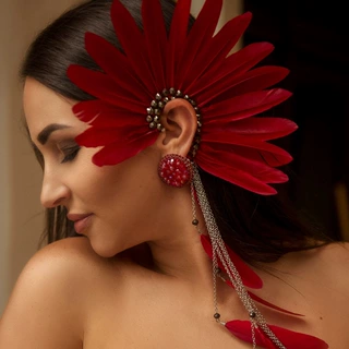 跨境新款红羽毛耳环波西米亚哥特式仙女化妆舞会派对耳环earrings