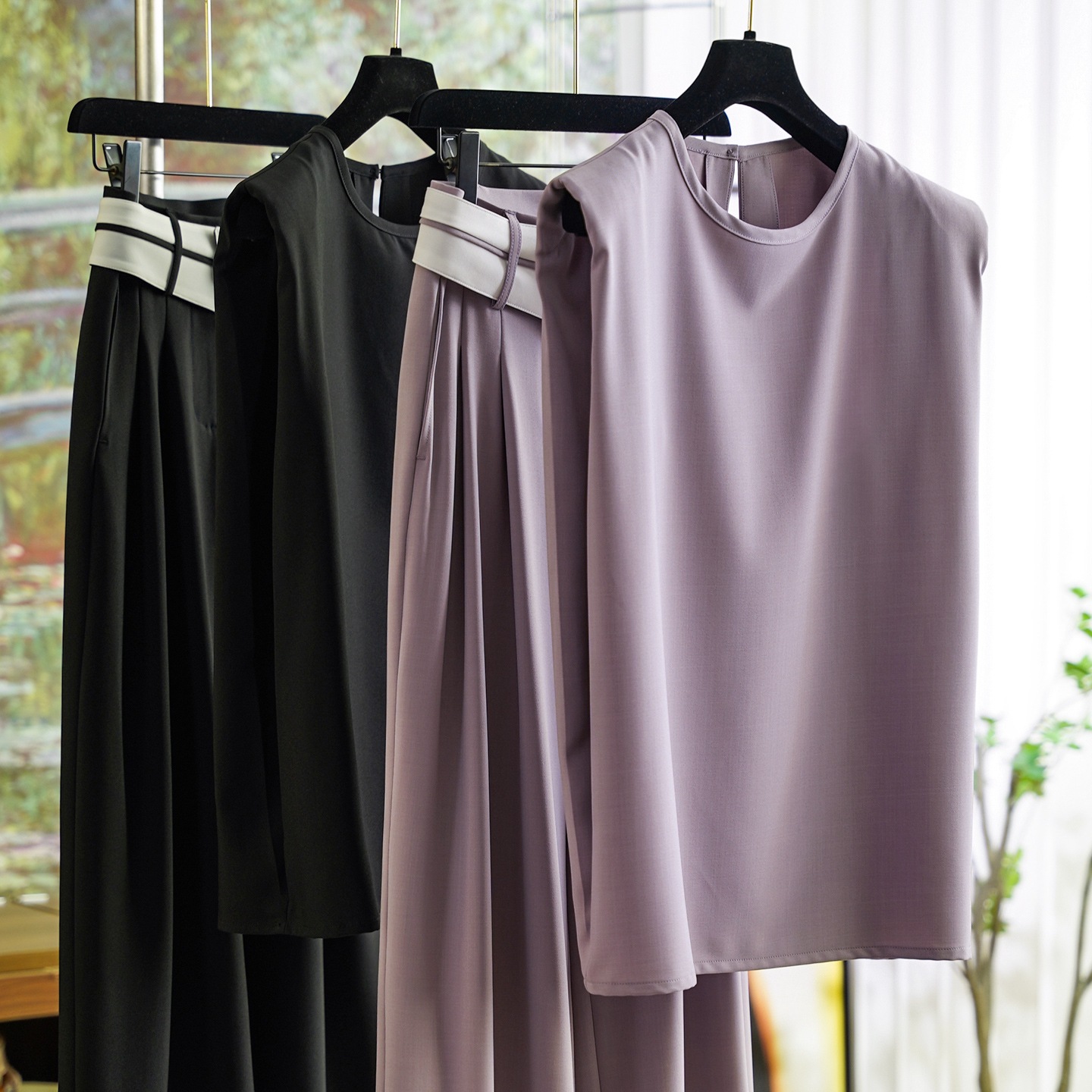 Shoulder Pads to Cover Arms, Contrasting Color Fashion Suit Pants for Women 0801