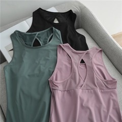 薄いネットの糸の速乾の運動のベストの女性の袖なしのゆったりしているブラウスのフィットネスのシャツのヨガプラティの上着の外着