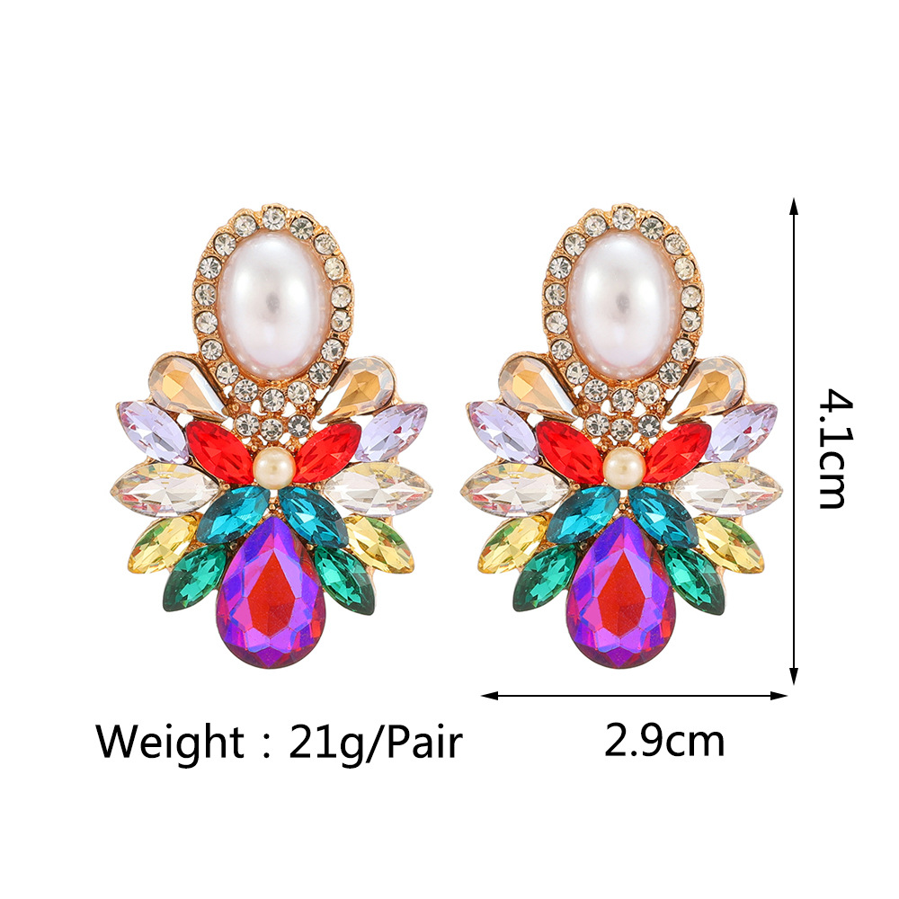 1 Pair Luxurious Geometric Inlay Alloy Artificial Pearls Rhinestones Glass Drop Earrings display picture 1