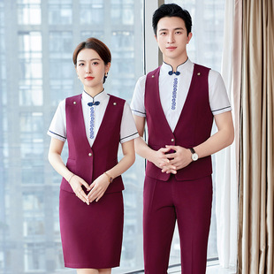 Chinese-style elegant vest suit vest uniform hotel catering waiter reception work clothes for men and women Summer