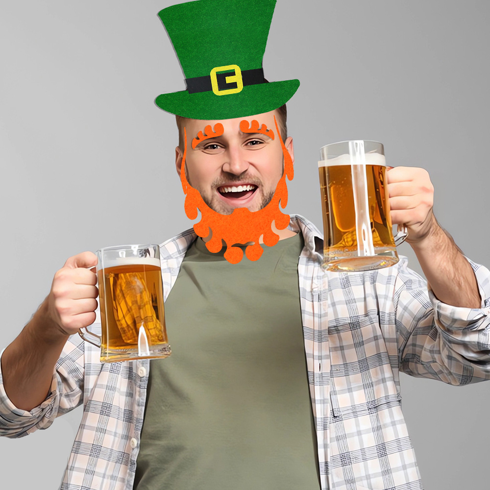 Irlanda Día nacional sombrero de copa verde barba decoración San Patricio cos vestido sombrero barba traje