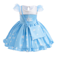Foreign trade baby clothing wholesale cotton printed Frozen Elsa princess dress summer short-sleeved dress