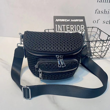 休闲女包时尚网布斜挎包个性多口袋实用通勤包宽肩带百搭小挎包