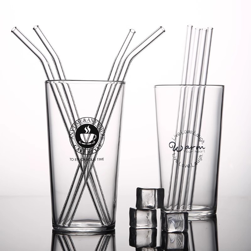 Combinación de paja de vidrio transparente resistente al frío y al calor no desechable jugo de leche paja de leche té conjunto de tubería de bebida transparente