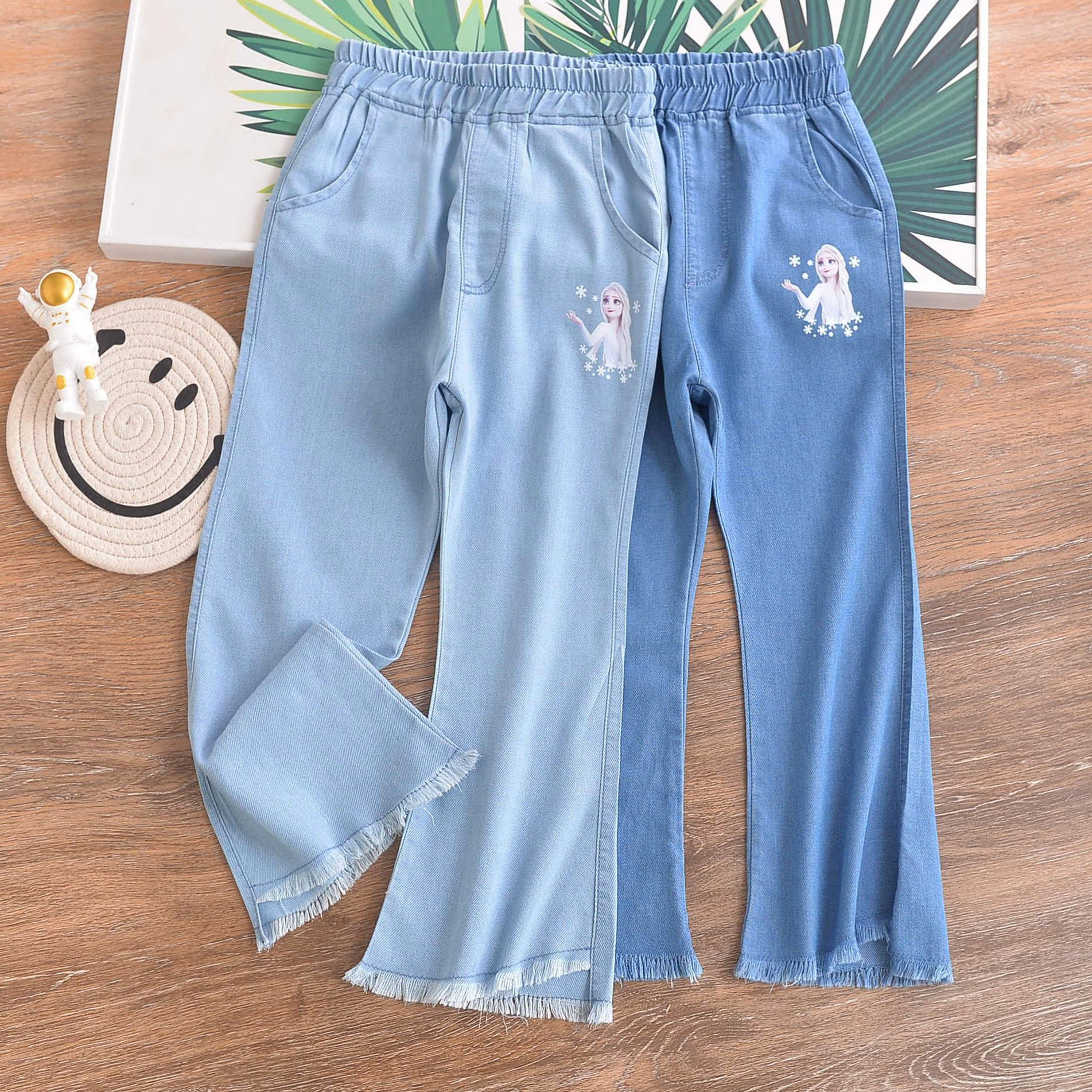 Girls' slim pants summer air conditioning pants Western style children's wide-leg pants summer soft stretch Tencel Denim thin