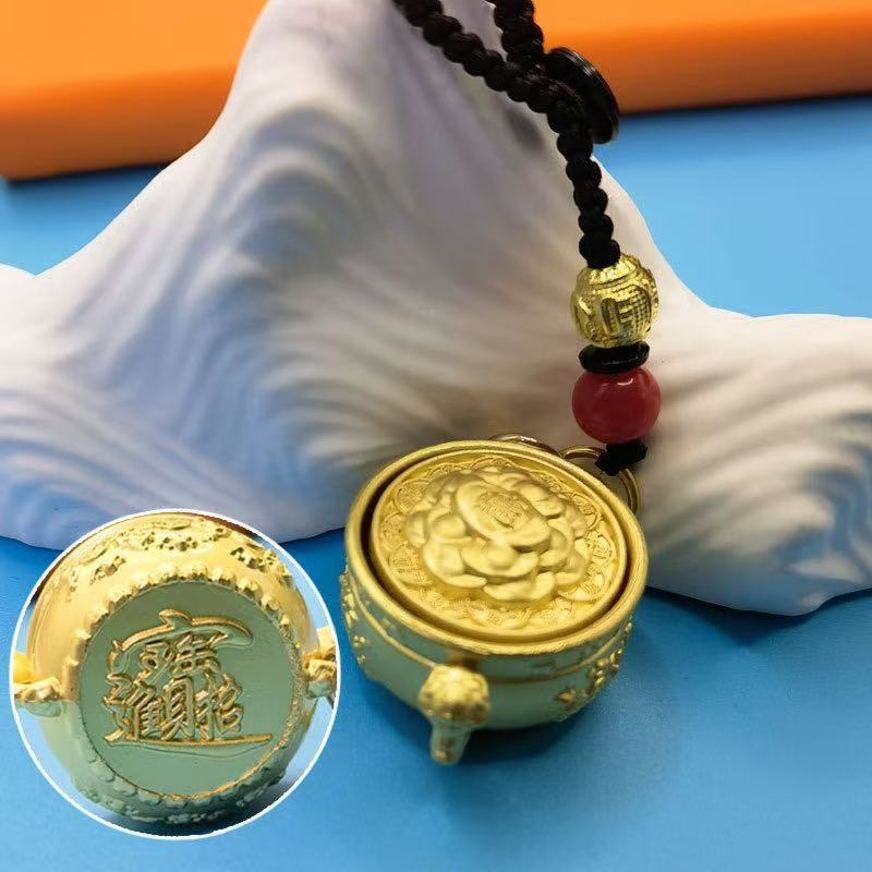 满月抓周金色算盘挂饰锌合金仿铜算盘钥匙扣挂件聚宝盆红绳貔貅绳|undefined
