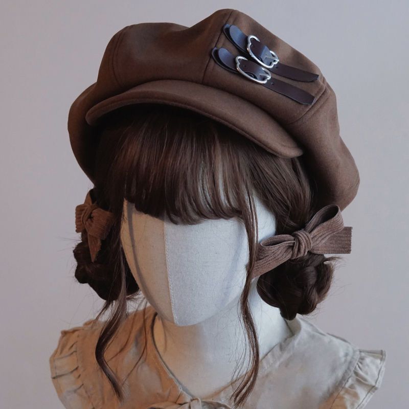 Handmade Cloud Cap Beret Cap Autumn and Winter Face Small Warm Brown Maillard Japanese Korean Style