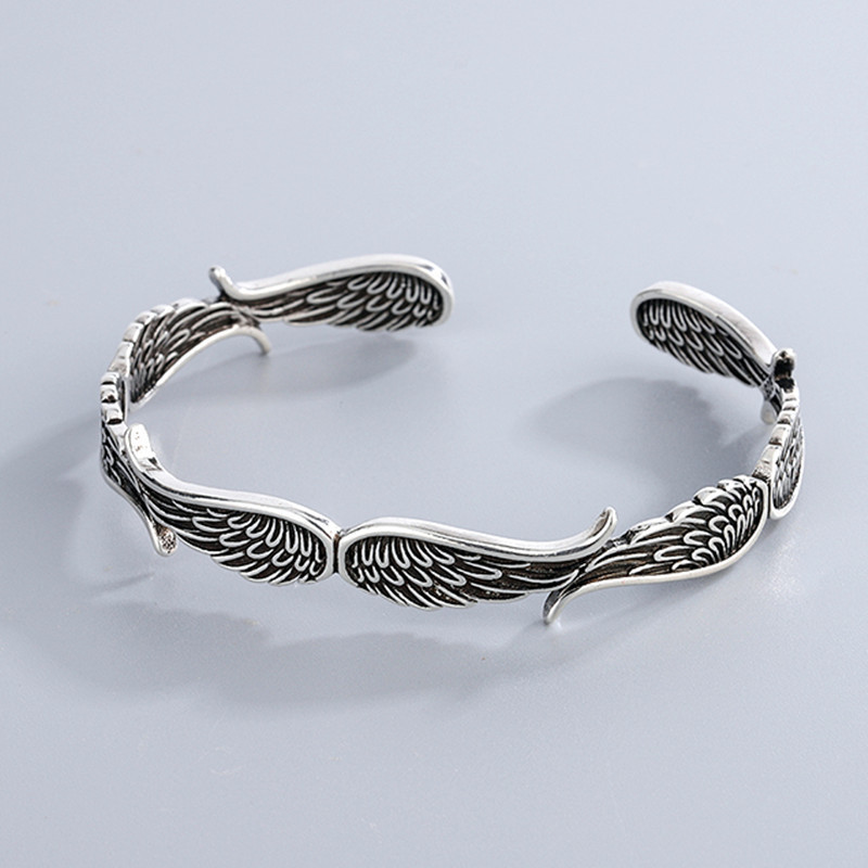 Pulsera de diseño de moda coreana personalidad femenina ins ángel ala pulsera retro plata tailandesa pulsera joyería