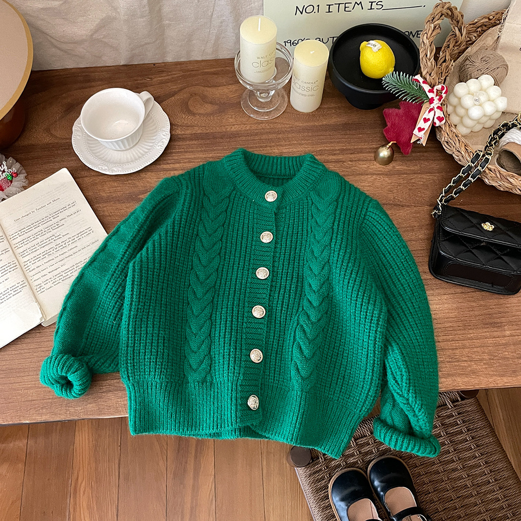 Han 24 Neue Baby-Kleidung Mädchen Rot Grün Fried Dough Twists Strickjacke Verdickt Gestrickte Pullover Mantel Mode Herbst und_voghion.com