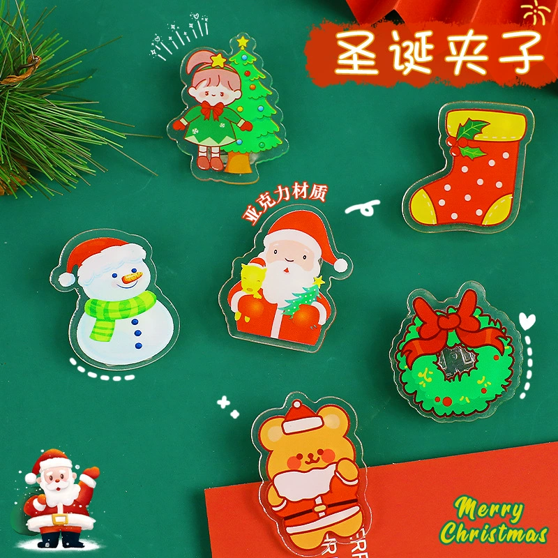 Креативный Рождественский полипропиленовый зажим для заметок акриловый DIY маленький зажим для теста бумажный держатель для билетов студент милый ручной счет декоративный зажим