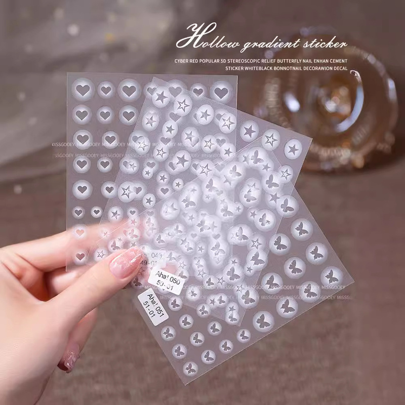 Nail art vignette gradient butterfly sticker semi-transparent hollow love four Mans star five-pointed star thin tough adhesive nail patch