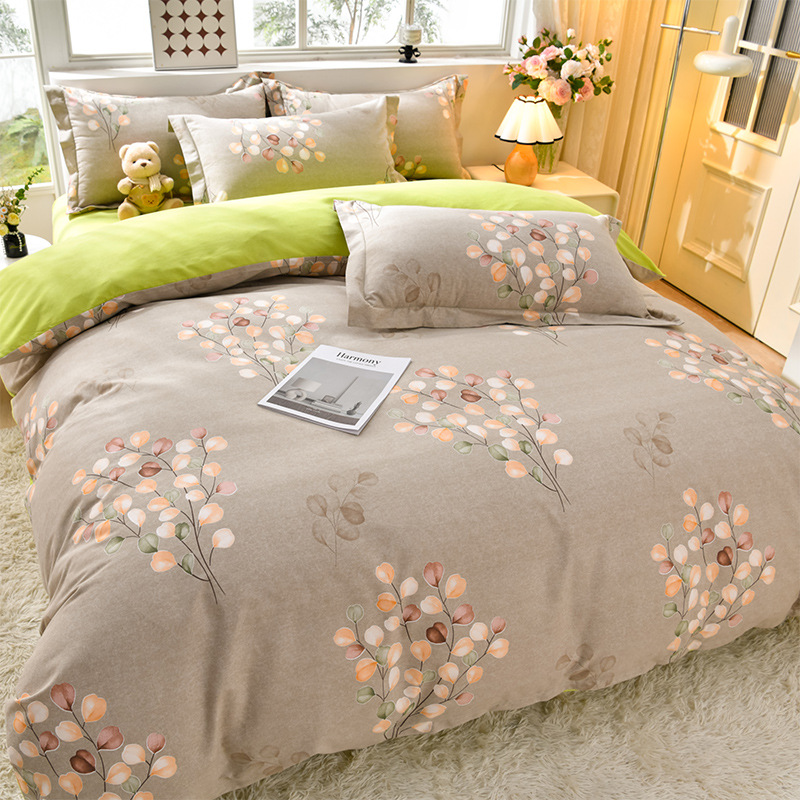 Ropa de cama de algodón agradable para la piel, funda de edredón, ropa de cama de alta gama, juego de cuatro piezas de lijado de algodón 100 engrosado universal de cuatro estaciones