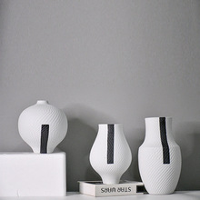 跳刀工艺黑白陶瓷新中式陶艺插花水培家居客厅装饰摆件花艺花瓶