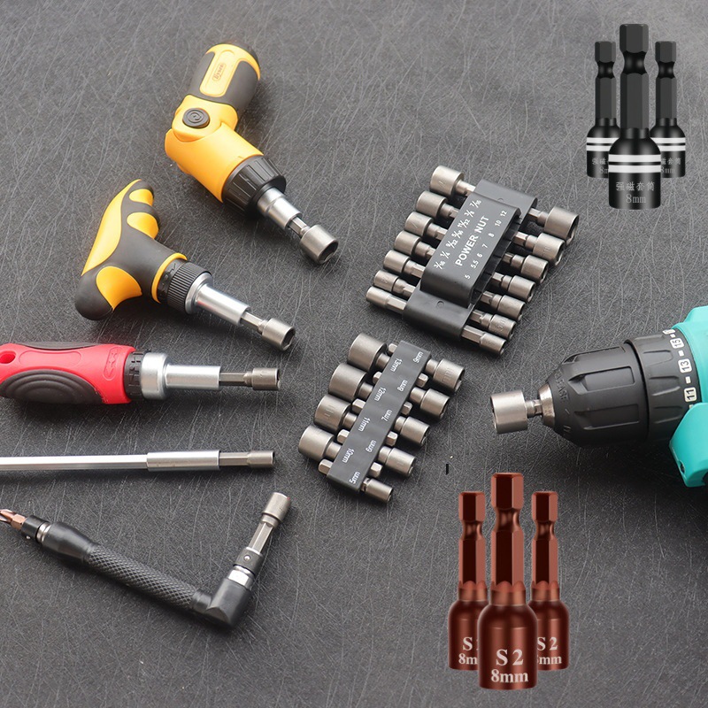 14 unids 9 unids combinación manga hogar herramienta lote cabeza conversión cabeza hex tornillo viento eléctrico lote
