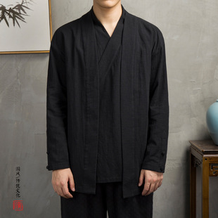 2025 Spring New Men's Chinese Style Retro Large Size Fake Two-Piece Cotton and Linen Han Dynasty Linen Long Sleeve Shirt Jacket