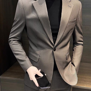 Cross-Border Striped Suit Men's 2025 New Spring and Autumn Business Formal Korean Slim-Fit Men's Casual Suit