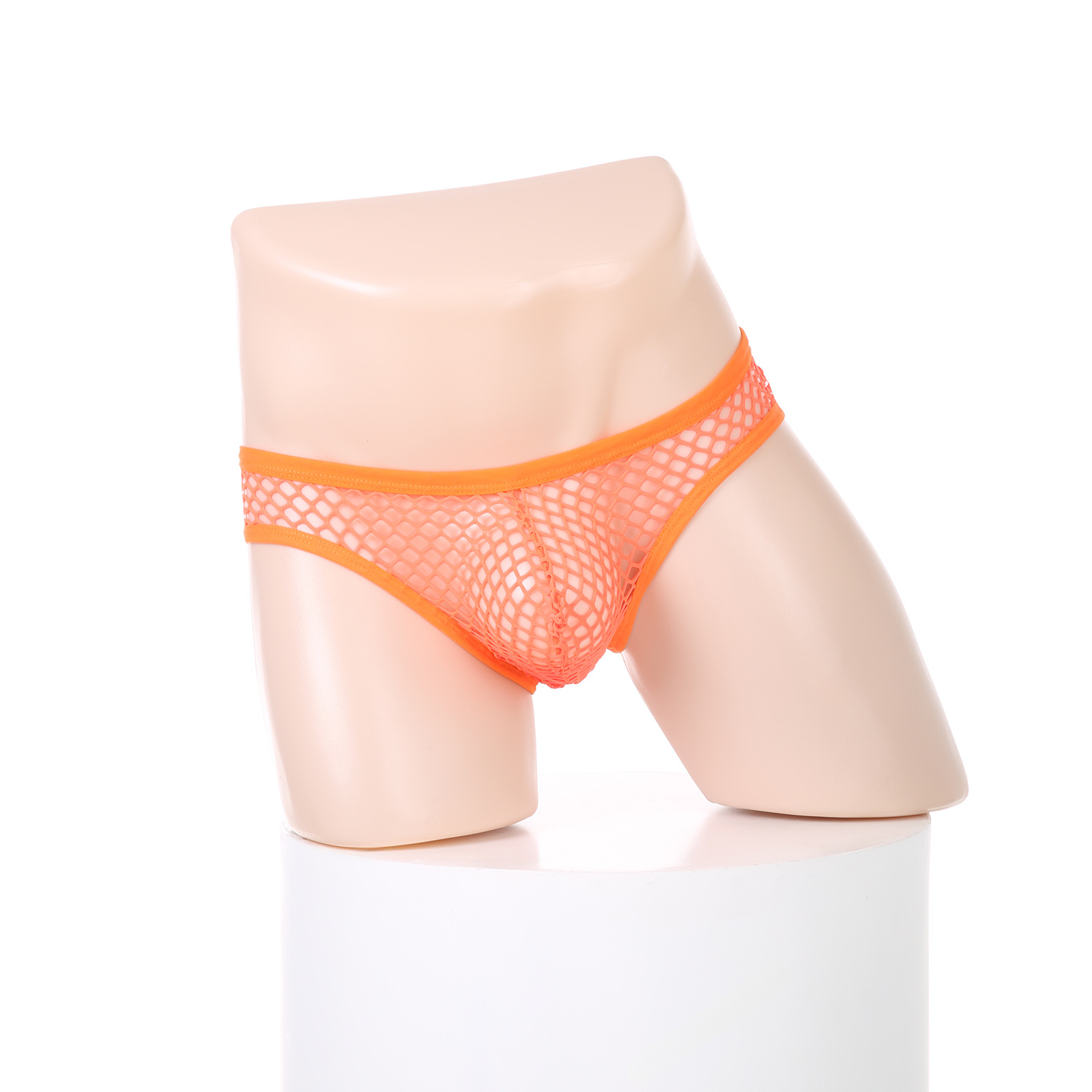 Men's Large Mesh Sexy Breathable Underwear Hollow See-Through Temptation Fishnet Elastic Low-Waist Briefs Cross-Border Dropshipping