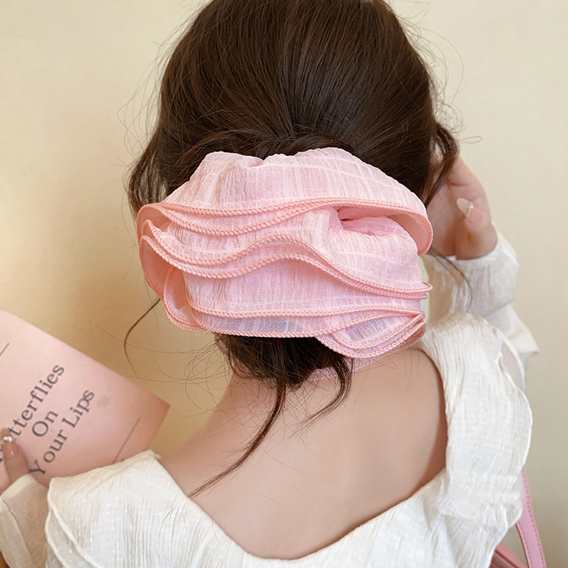 Malla de color caramelo de principios de primavera, orejas de madera de múltiples capas, lazo para el cabello del intestino grueso, cuerda para la cabeza, ambiente perezoso para mujeres, tocado de cuerda para el cabello de cola de caballo