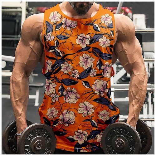 American and European style Hawaii floral pattern 3D digital printing loose men's tank top