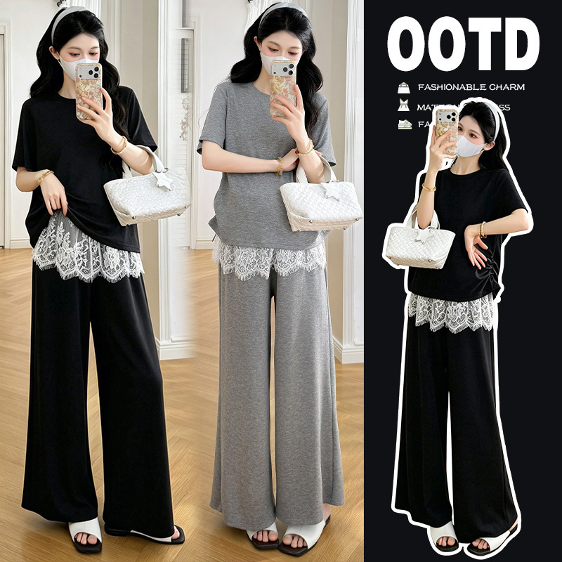 2026 New Summer Maternity Wear Set: Short-Sleeved Top + Lace Wide-Leg Pants Set for Pregnant Women 2026 New Summer Maternity Wear Set: Short-Sleeved Top + Lace Wide-Leg Pants Set for Pregnant Women