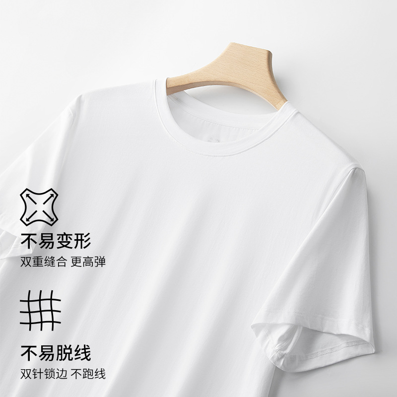 Camiseta de manga corta para hombre de primavera y verano de algodón de Xinjiang, top, cuello redondo, color sólido, camisa de fondo deportiva informal de media manga transpirable delgada