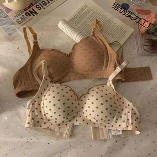 Underwear for Female High School and Junior High School Students, Breathable, Wire-Free, Breast-Retracting Polka Dot Soft Non-Empty Cup Set
