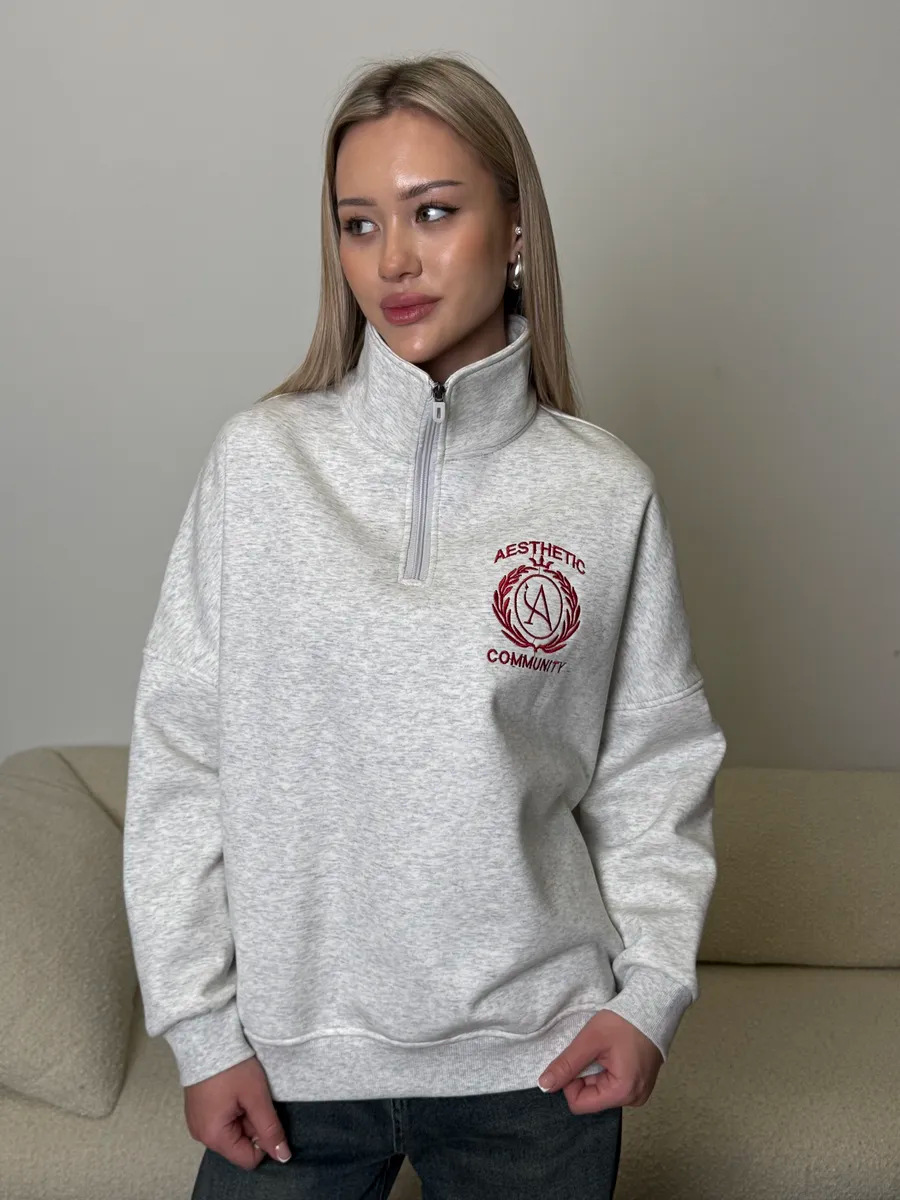 Demi-season retro fashionable sports warm sweatshirt with zipper