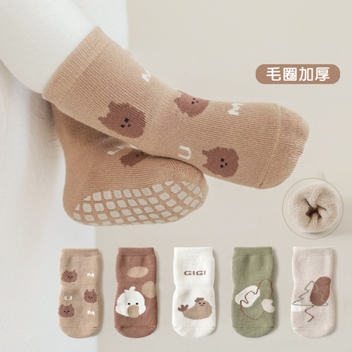 22 autumn and winter terry thickened baby floor socks baby non-slip toddler socks newborn class a mid-tube socks