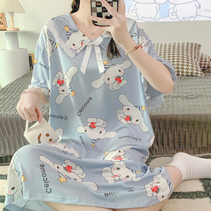 2023 camisón de verano chica manga corta lindo flojo fino seda la leche pijamas fresco estudiante homewear al por mayor