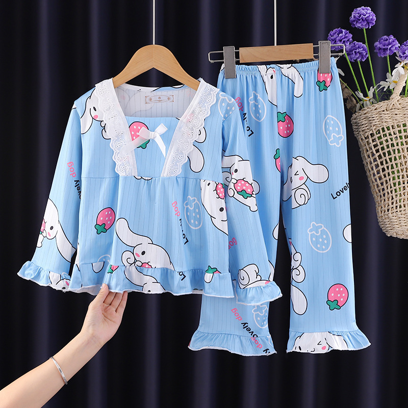 Pijamas para niños niñas de primavera y otoño traje de manga larga bebé Delgado mediano y grande niños niñas dulce dibujos animados homewear ropa exterior