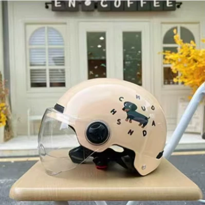 Cute Safety Helmet Women's Breathable – Motosiklet kaskı (dəbilqə) - little-black-dog-transparent-short-lens-3c-certification