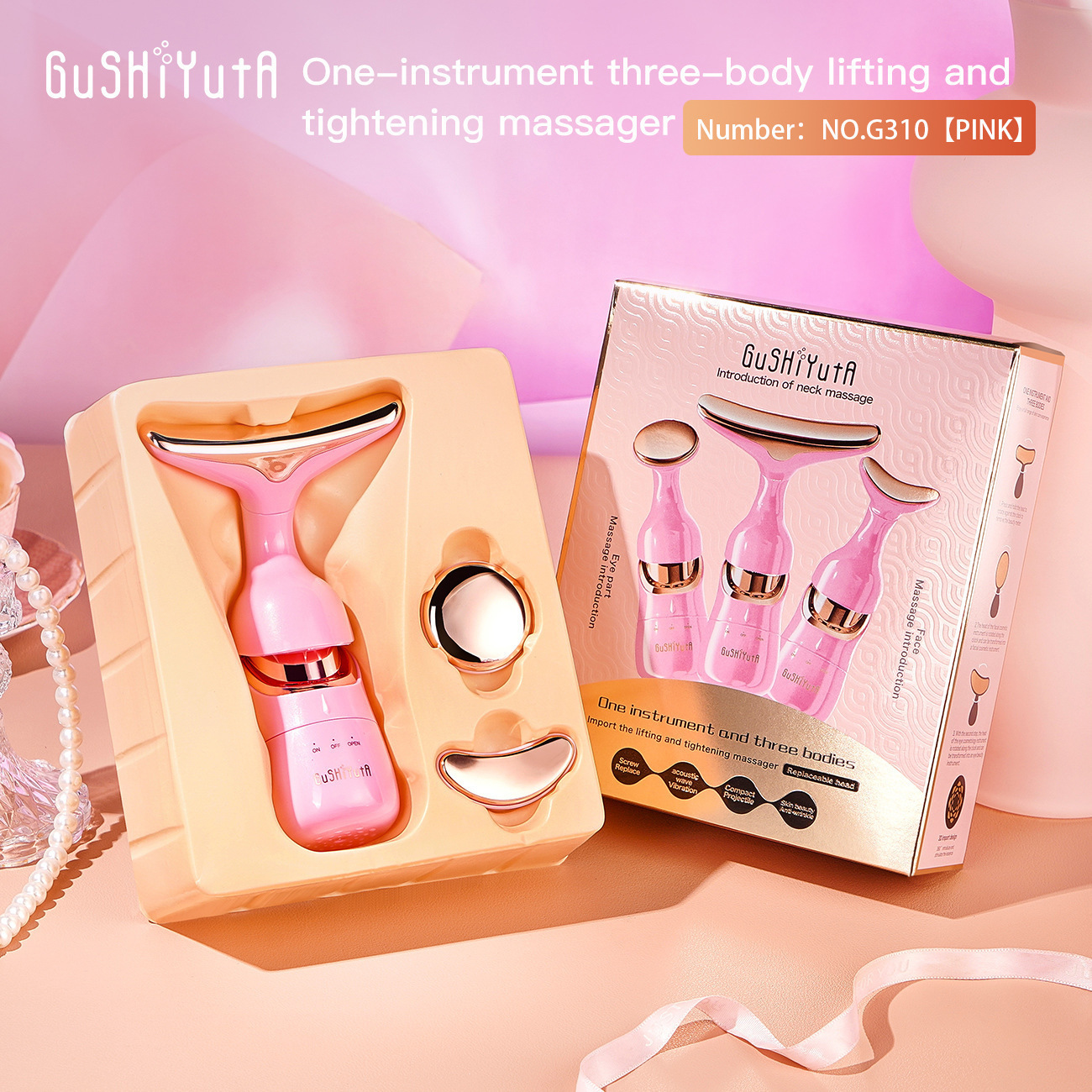 Transfronterizos para KDK Inglés instrumento de belleza multifuncional introductor de masaje eléctrico para uso doméstico en la cara un instrumento de tres cuerpos