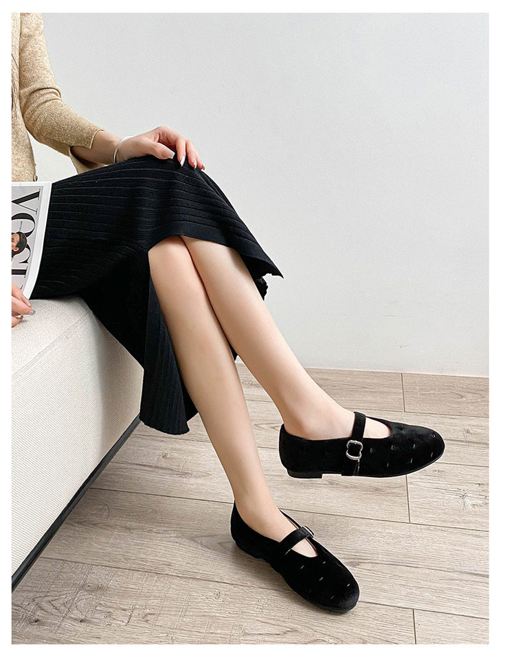 Giày búp bê nữ Mary Jane quai ngang mũi tròn đế bằng — Màu đen, Màu đỏ chi tiết 21