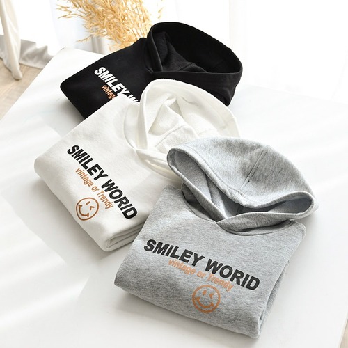 Children's hooded sweatshirt with printed letters for boys and girls, pure cotton, bottoming shirt, sports top, spring and autumn, children's clothing