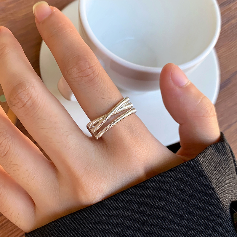 Lanzi 925 Silver Ring for Women Niche Crossing Double Layer Open Ring Little Red Book Viral White Silver Jewelry Wholesale