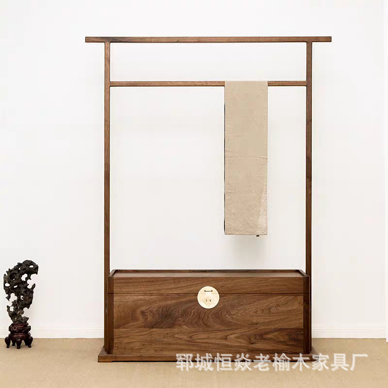 古いニレ無垢材の床から天井までの洋服ラック新しい中国風のクリエイティブなシングルロッド洋服ラックホームベッドルームコート収納ラック|undefined