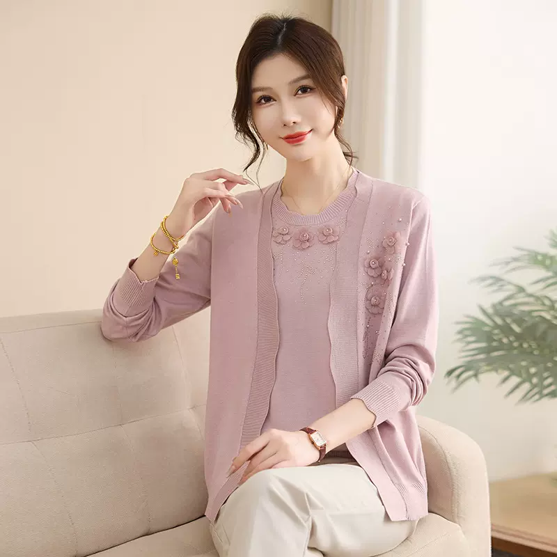 2025秋冬中老年女装开衫妈妈秋装新款两件套中年妇女洋气针织上衣