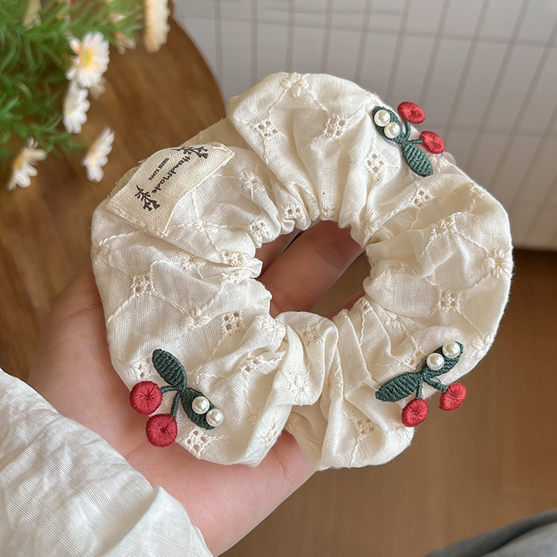 可爱红色小樱桃蕾丝大肠发圈女高级感百搭头饰扎头发大号春夏发绳|undefined
