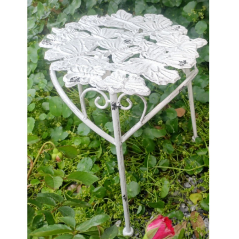 나비 디자인 주철 플라워 스툴 화이트 소형