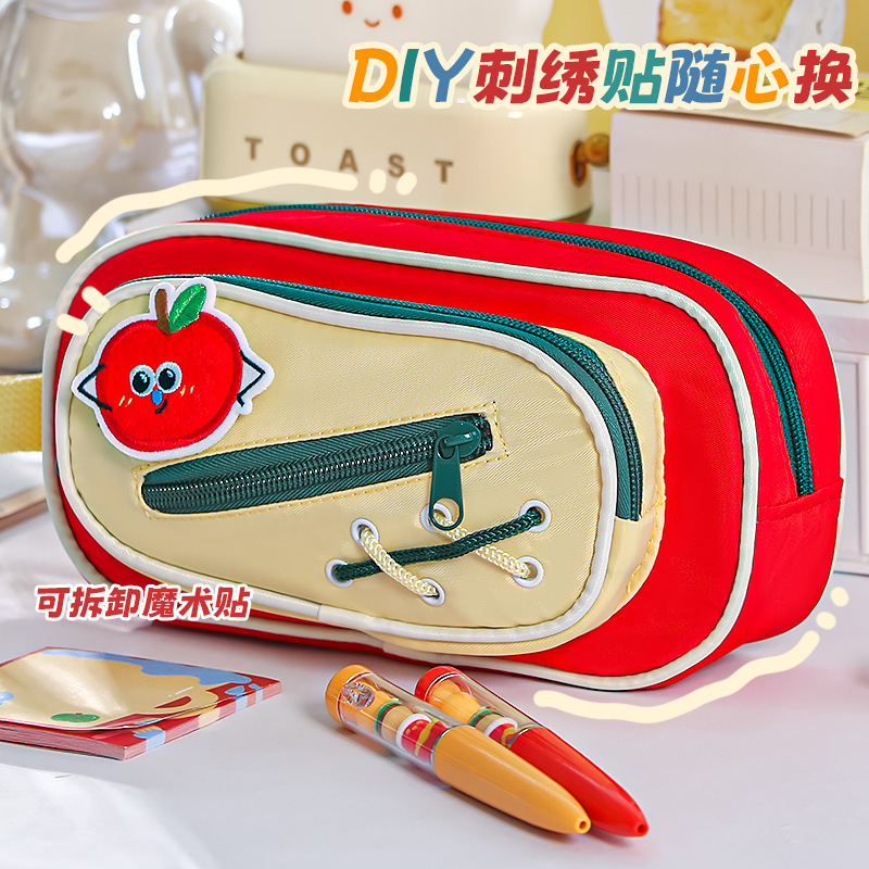大容量新款苹果刺绣贴文具袋多功能ins风小众可爱设计感笔袋|undefined