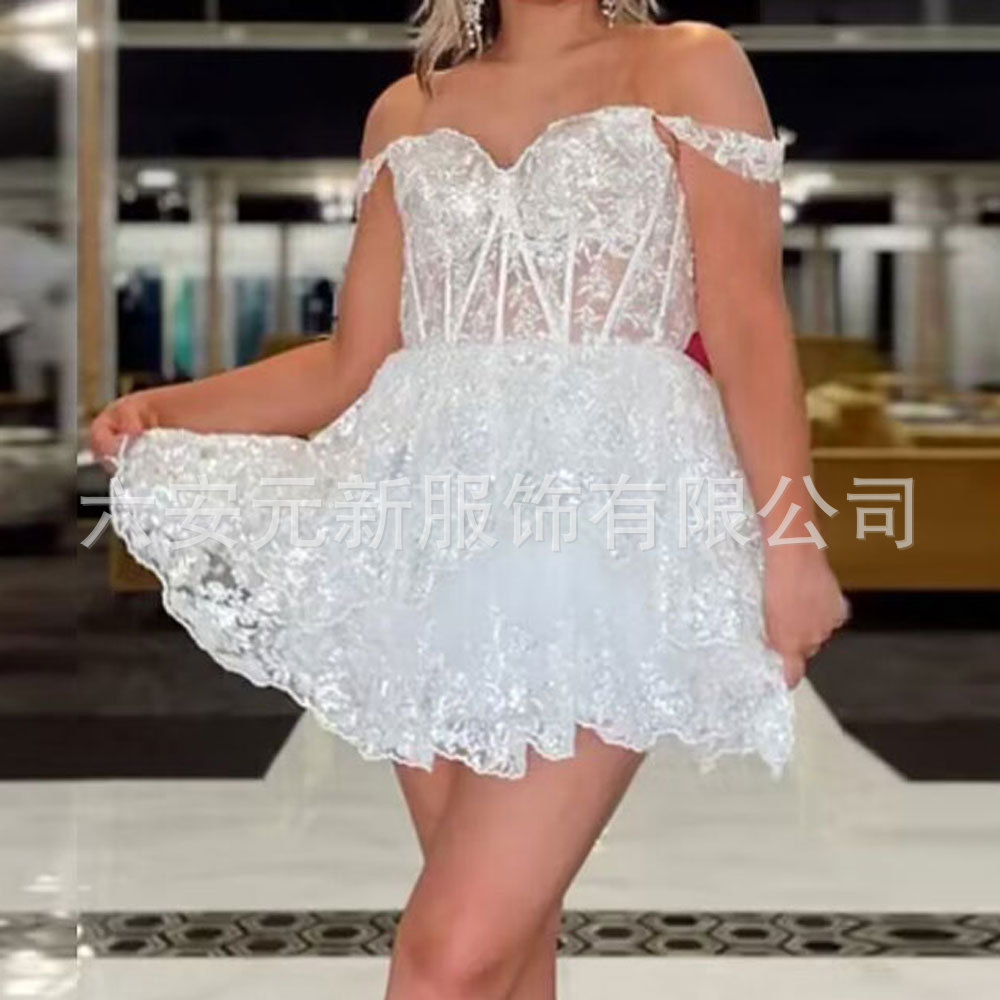 2023 nuevo europeo y americano transfronterizo Amazon estación independiente apliques de lentejuelas de las mujeres pequeña falda banquete vestido de bola