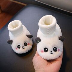 秋冬婴儿袜套鞋加绒加厚护脚保暖宝宝学步鞋卡通熊猫软底防滑不掉