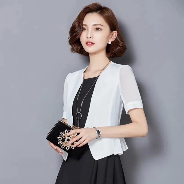 Summer thin short white professional classic suit jacket