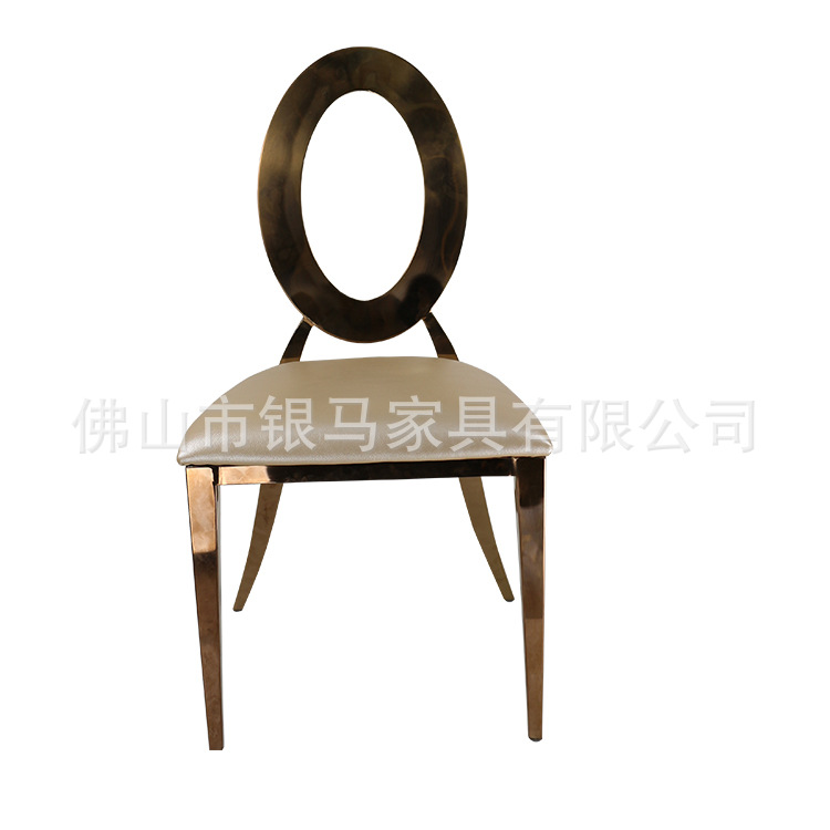 Fábrica al por mayor Hotel banquete boda comedor silla boda galvanoplastia Silla de acero inoxidable Bolsa De Oro suave Silla de comedor de cuero