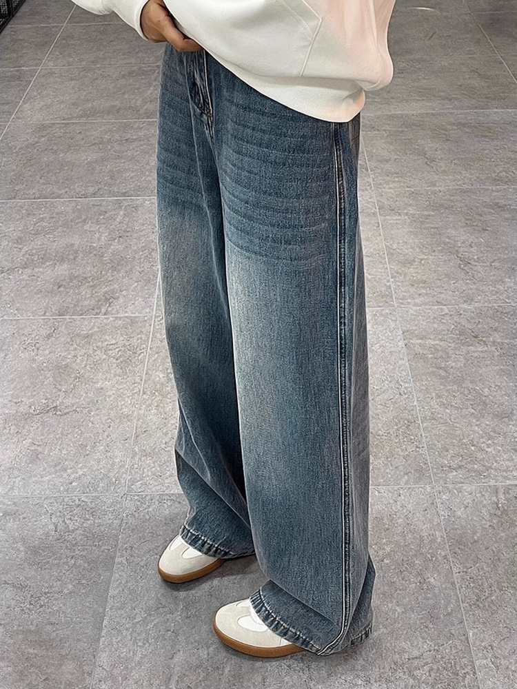 アメリカンワイド脚ゆるいジーンズ男春秋高街レトロ水洗いストレートパンツ男子スラックス感モップ