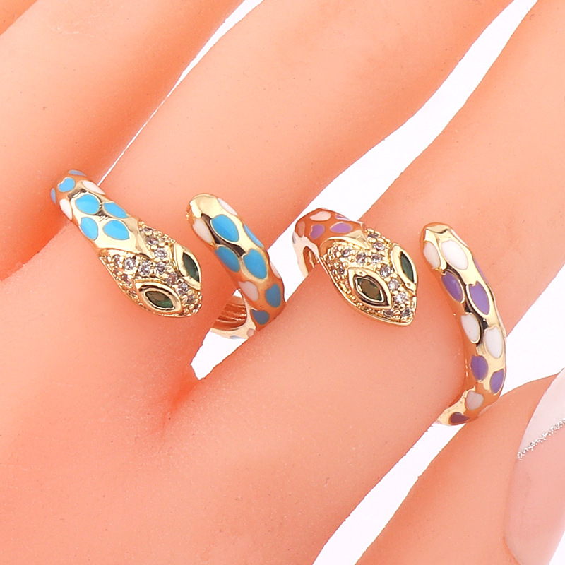 Retro Geometric Snake Copper Open Ring Rhinestone Plating Copper Rings