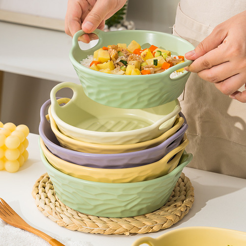 Household double-ear air fryer baking bowl ceramic ware soup bowl high-looking dormitory fruit bowl Internet celebrity snail rice bowl