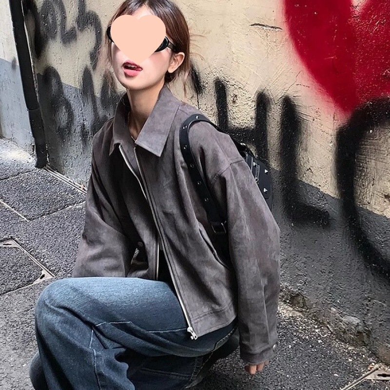 开春外套咖色美拉德小众外套新款美式复古小个子短款夹克上衣灰色|undefined